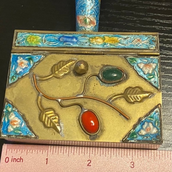 Vintage Cloisonné Brass Silent Butler Crumb Catcher - Picture 4 of 10